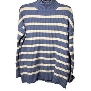 LOFT  Striped Ribbed Poncho Tunic Sweater - Blue - Size  Small‎